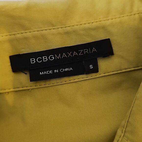 BCBG Max Azria mustard yellow, green cotton wrap  shirt size small - Picture 9 of 11